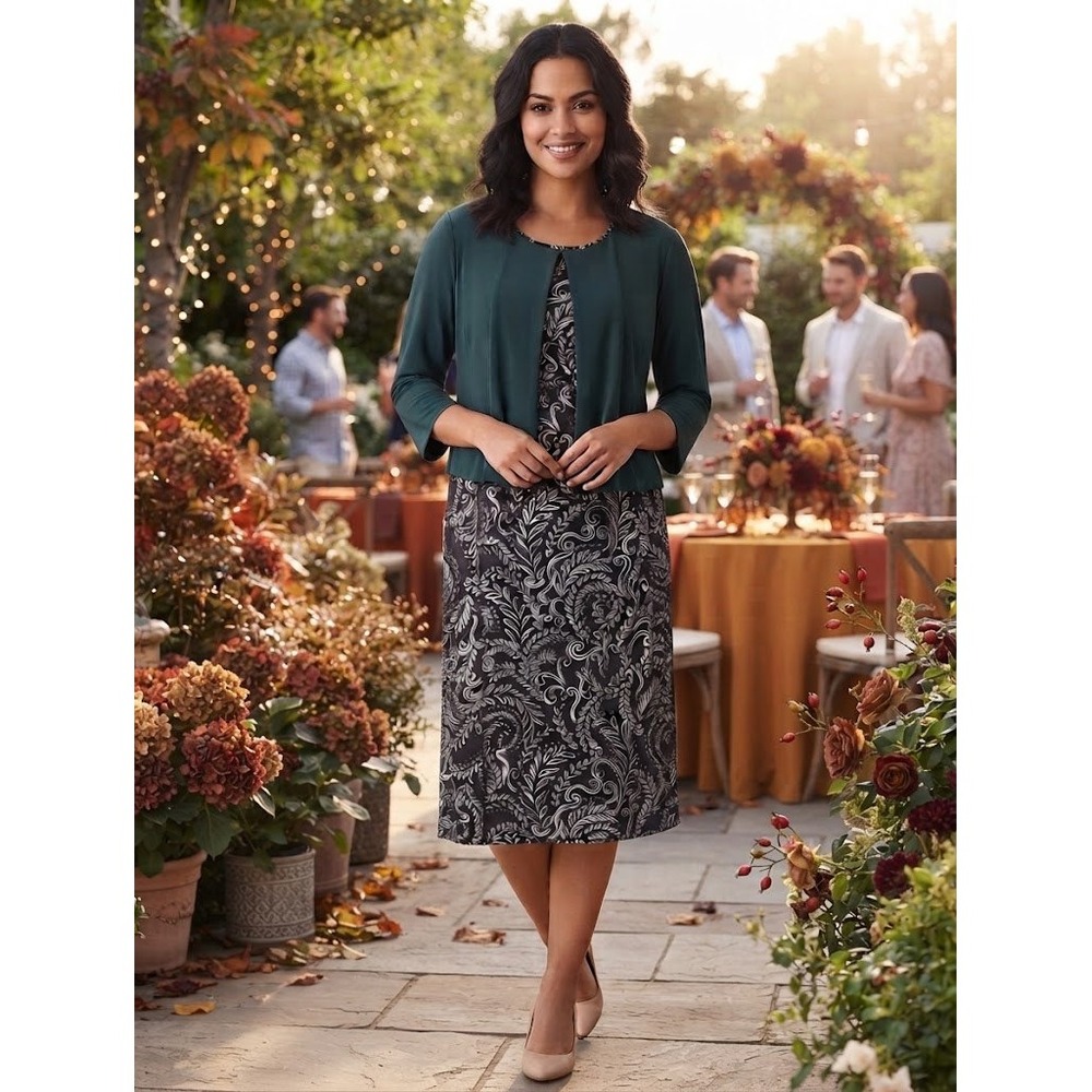 Julian Taylor Dress 22W Cardigan 2 Piece Set Plus Teal Green Paisley Midi Event